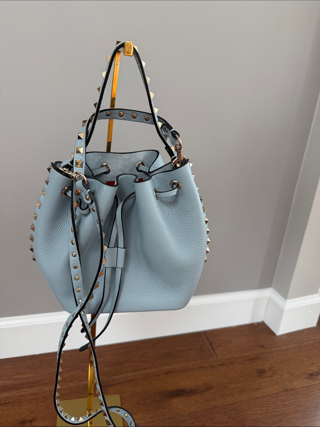 Authentic Valentino Light Blue Rockstud Bucket Bag. Brand New